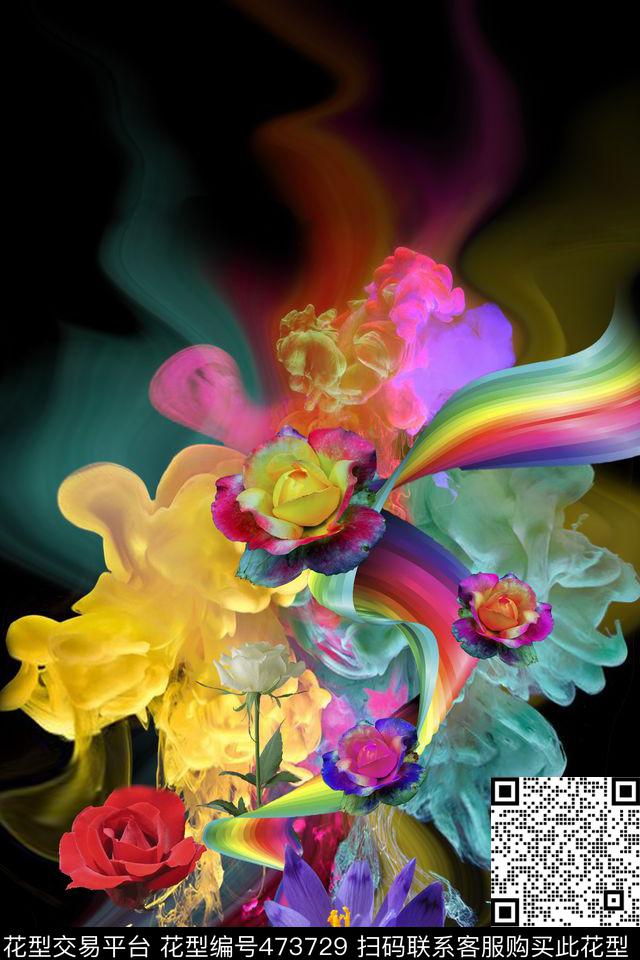 定位彩条花卉数码印花华亿平台下载（图片编号: 473729） - 瓦栏（Walan）
