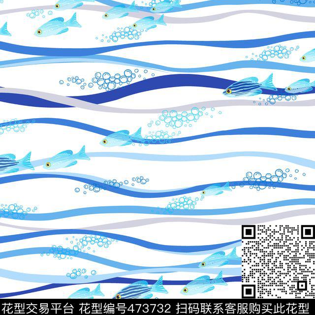 数码印花条纹小鱼条纹数码印花华亿平台下载（图片编号: 473732） - 瓦栏（Walan）