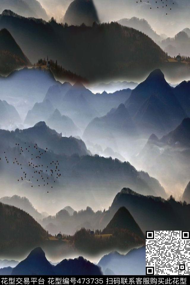 风景照片高山云雾雁群数码印花华亿平台下载（图片编号: 473735） - 瓦栏（Walan）