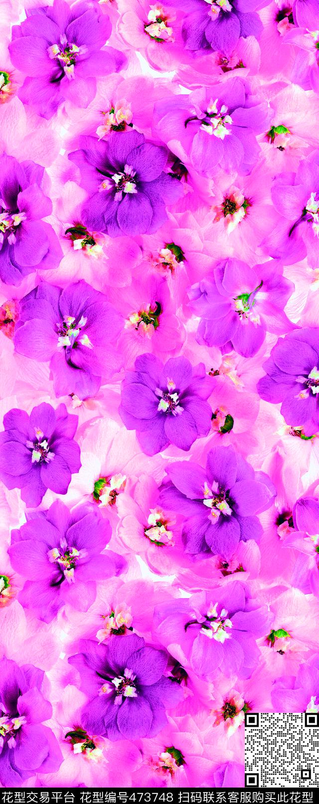 手绘花卉丝巾数码印花华亿平台下载（图片编号: 473748） - 瓦栏（Walan）