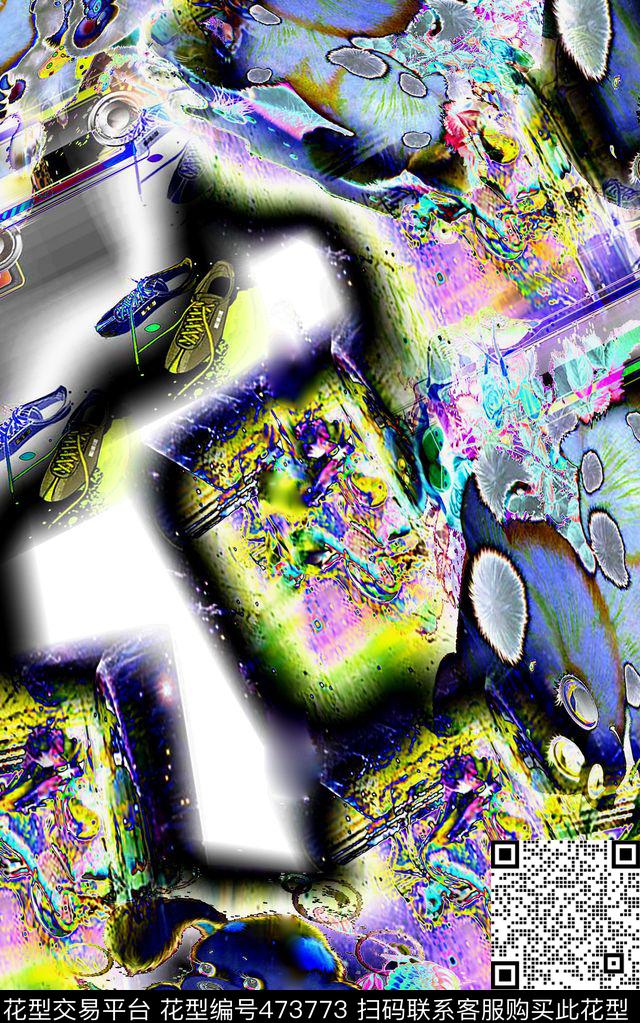 抽像时尚休闲数码印花华亿平台下载（图片编号: 473773） - 瓦栏（Walan）
