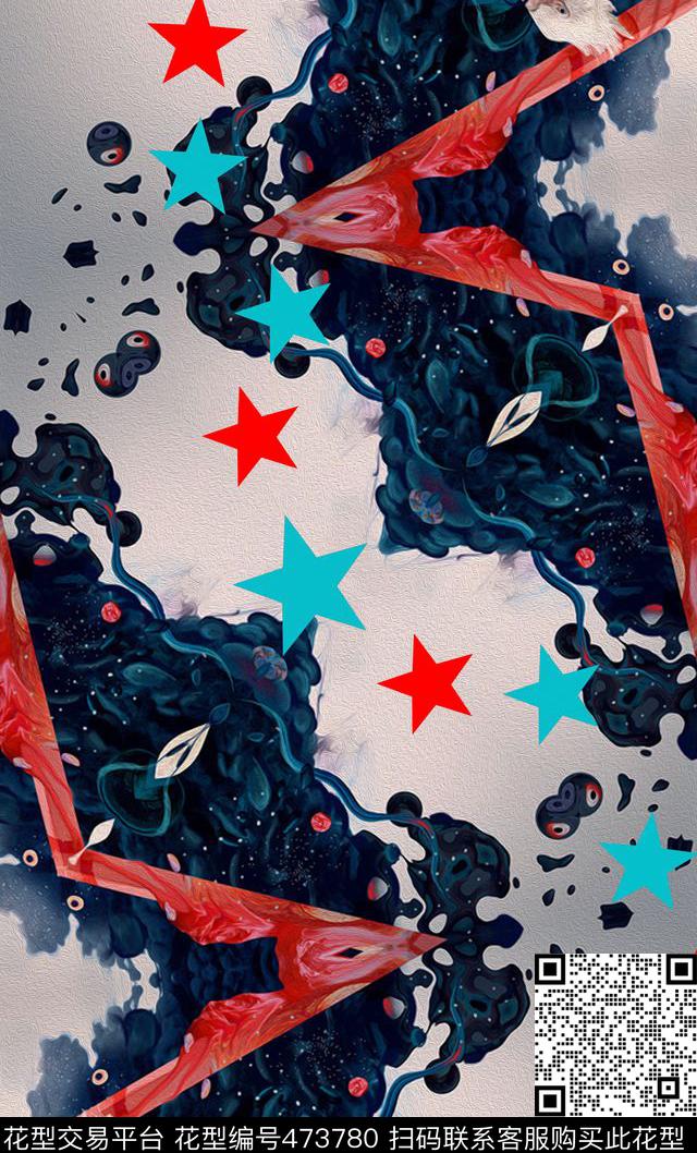 几何五角星时尚朦胧感水墨泼墨肌理数码印花华亿平台下载（图片编号: 473780） - 瓦栏（Walan）