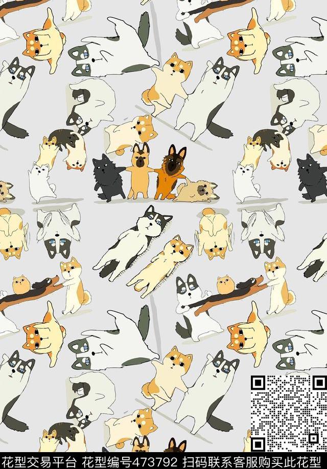 动物哈士奇卡通数码印花华亿平台下载（图片编号: 473792） - 瓦栏（Walan）