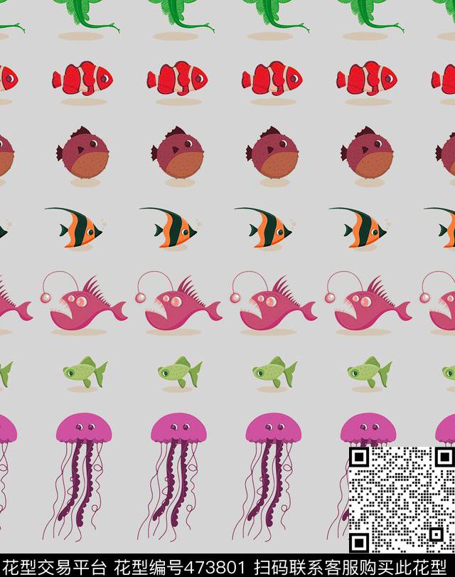 复古时尚海底动物水母传统印花华亿平台下载（图片编号: 473801） - 瓦栏（Walan）
