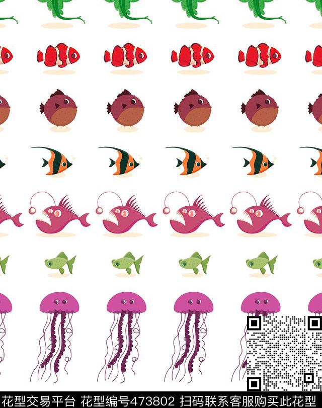 复古时尚海底动物鱼传统印花华亿平台下载（图片编号: 473802） - 瓦栏（Walan）