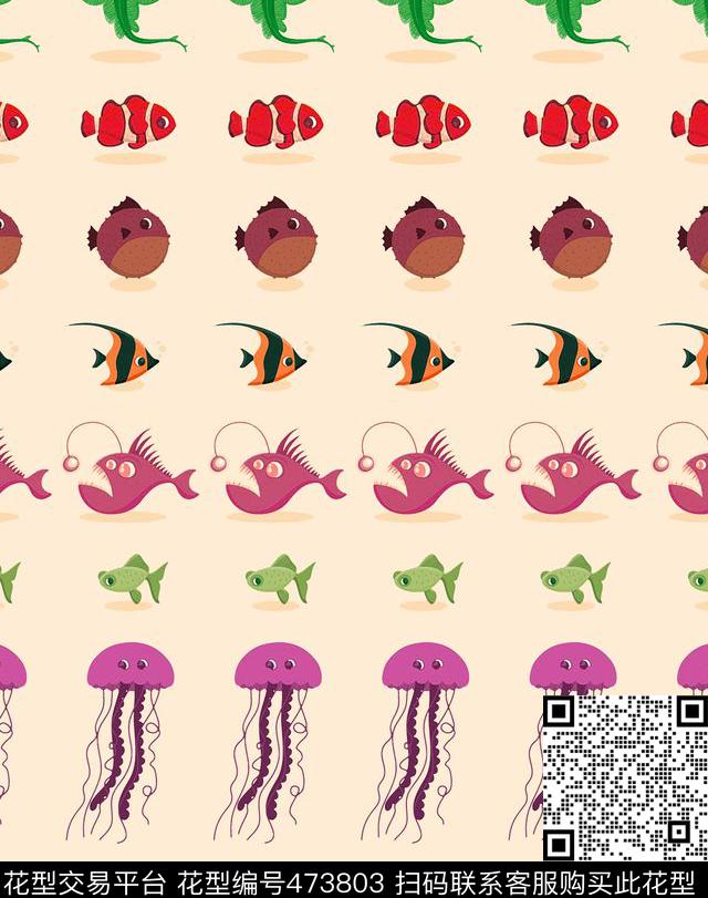复古时尚海底动物鱼传统印花华亿平台下载（图片编号: 473803） - 瓦栏（Walan）