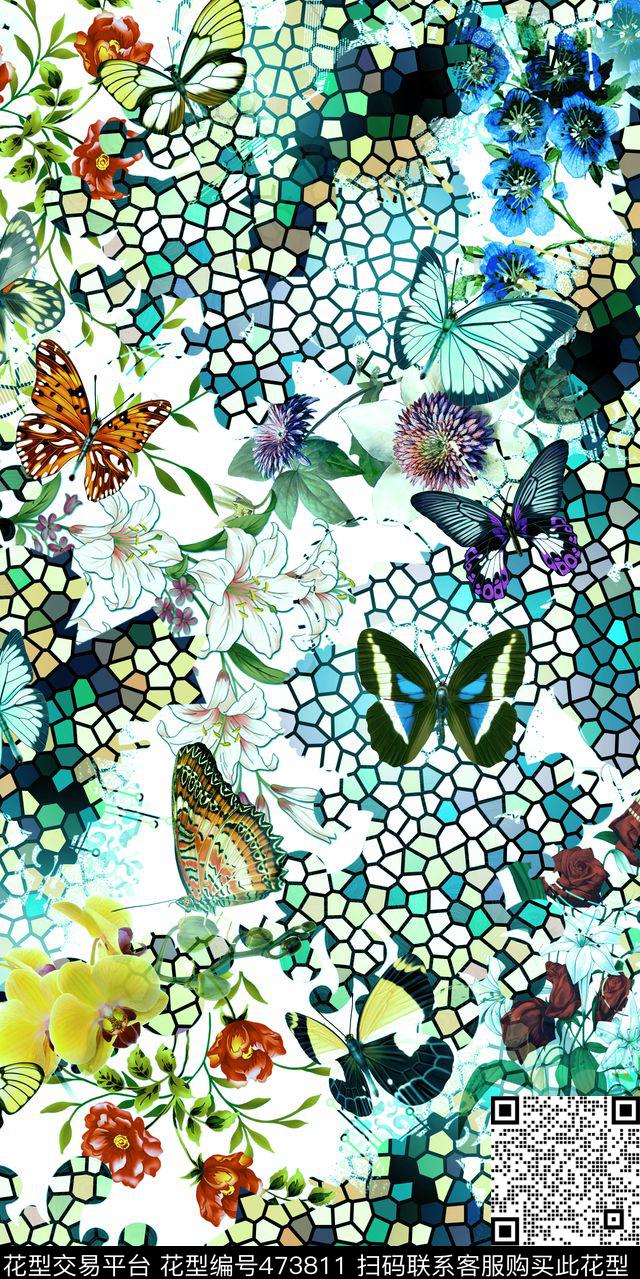 时尚琉璃蝴蝶数码印花华亿平台下载（图片编号: 473811） - 瓦栏（Walan）