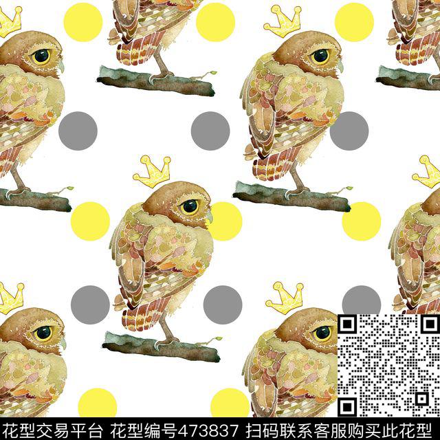 时尚波点猫头鹰数码印花华亿平台下载（图片编号: 473837） - 瓦栏（Walan）