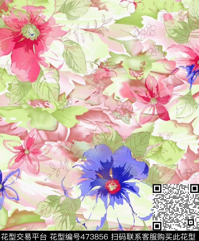 梦幻柔雅水粉传统印花华亿平台下载（图片编号: 473856） - 瓦栏（Walan）