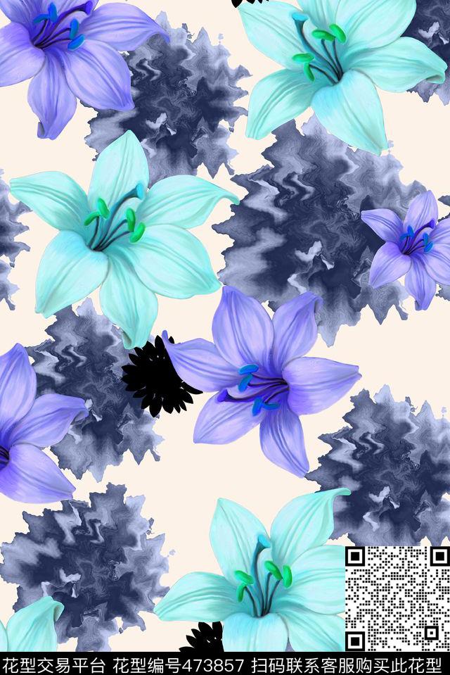时尚手绘花卉数码印花华亿平台下载（图片编号: 473857） - 瓦栏（Walan）