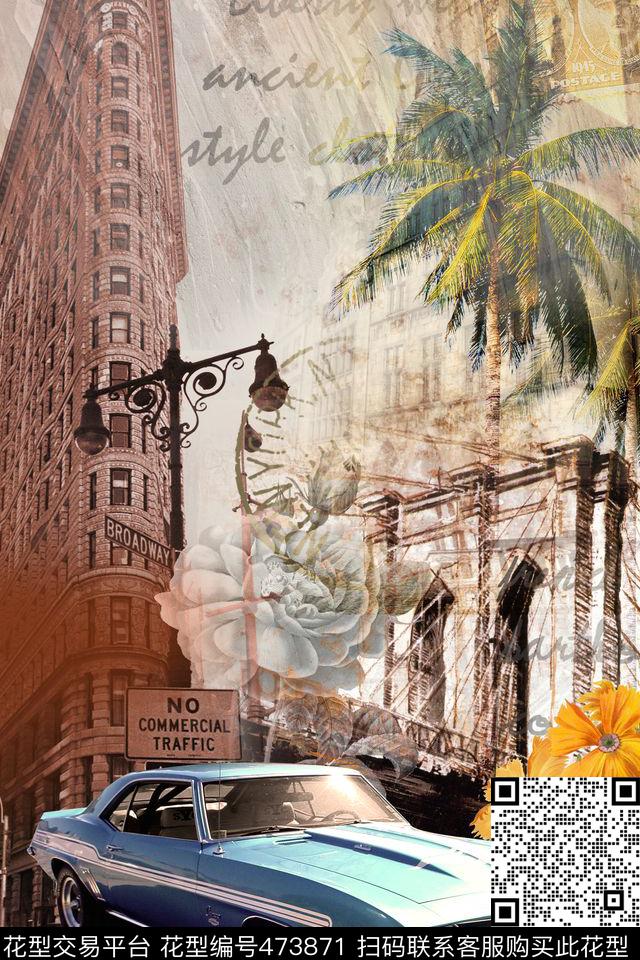 冬装衬衫大牌建筑花卉欧美复古数码印花华亿平台下载（图片编号: 473871） - 瓦栏（Walan）