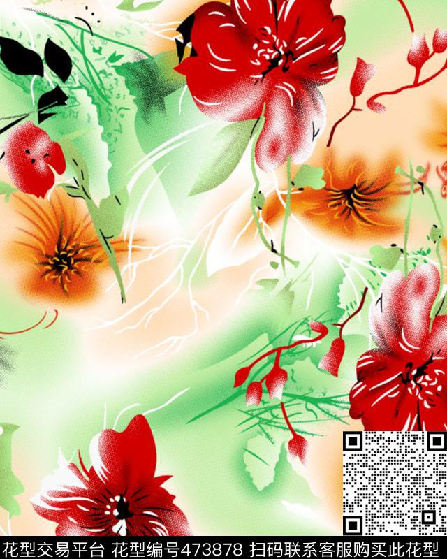 明快水粉梦幻传统印花华亿平台下载（图片编号: 473878） - 瓦栏（Walan）