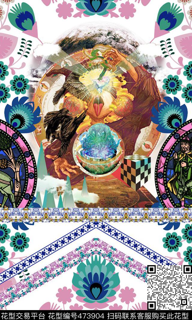 欧式图案宗教花卉花纹数码印花华亿平台下载（图片编号: 473904） - 瓦栏（Walan）