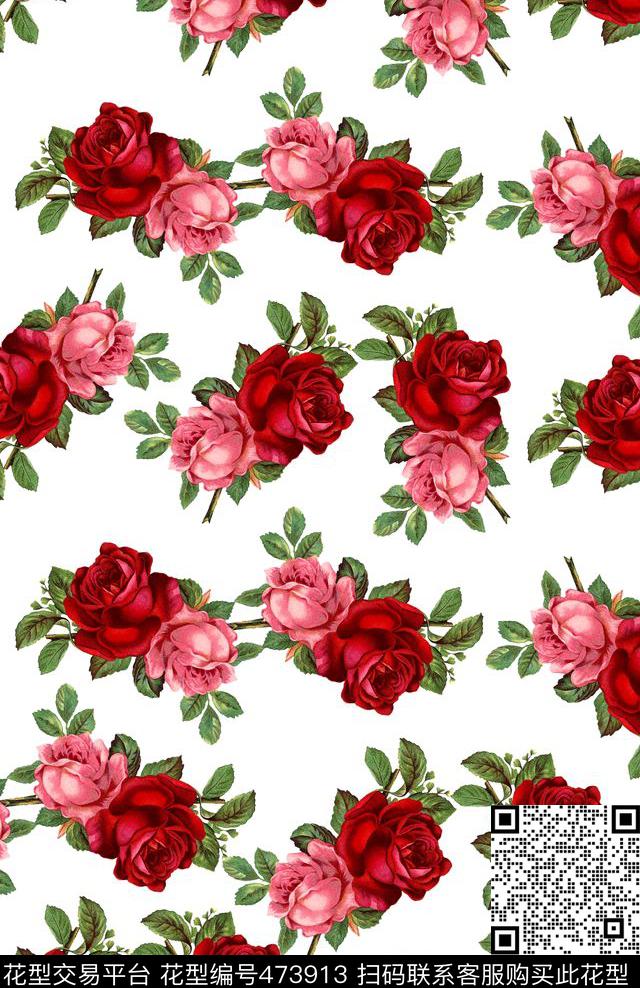 不规则玫瑰排版数码印花华亿平台下载（图片编号: 473913） - 瓦栏（Walan）