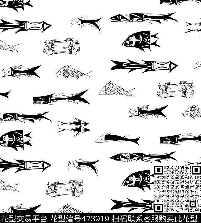 动物简笔深海鱼传统印花华亿平台下载（图片编号: 473919） - 瓦栏（Walan）