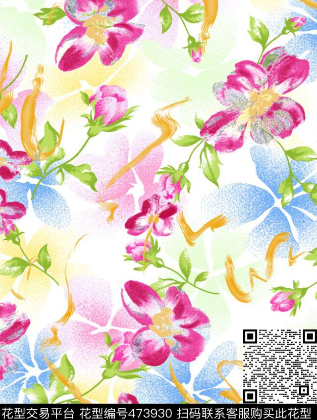 柔雅明快水粉传统印花华亿平台下载（图片编号: 473930） - 瓦栏（Walan）