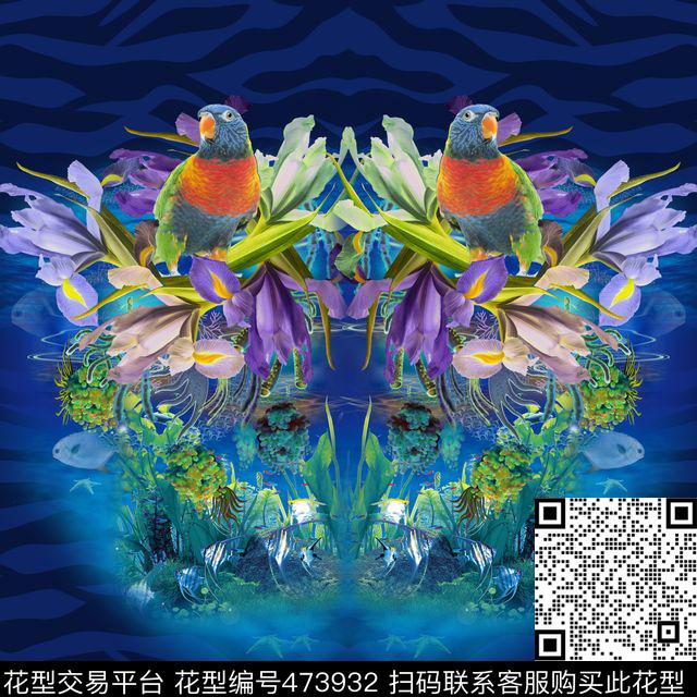 鹦鹉花鸟集热带风情数码印花华亿平台下载（图片编号: 473932） - 瓦栏（Walan）