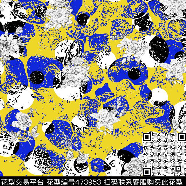 花卉石头手绘传统印花华亿平台下载（图片编号: 473953） - 瓦栏（Walan）