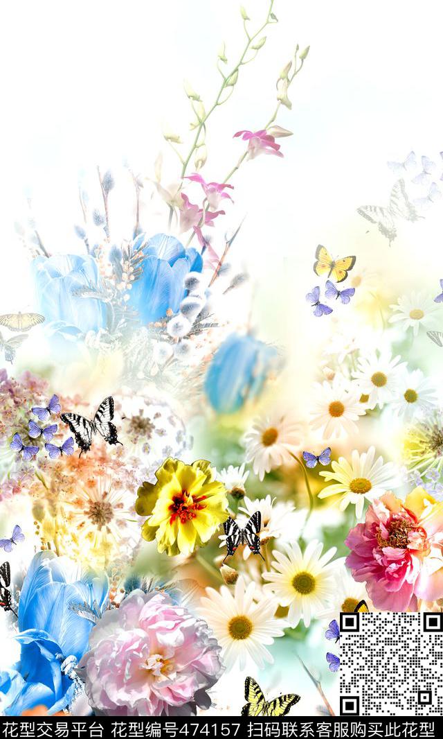 时尚光影花卉数码印花华亿平台下载（图片编号: 474157） - 瓦栏（Walan）