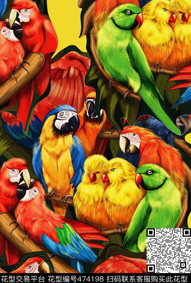 热带风情鹦鹉彩色数码印花华亿平台下载（图片编号: 474198） - 瓦栏（Walan）