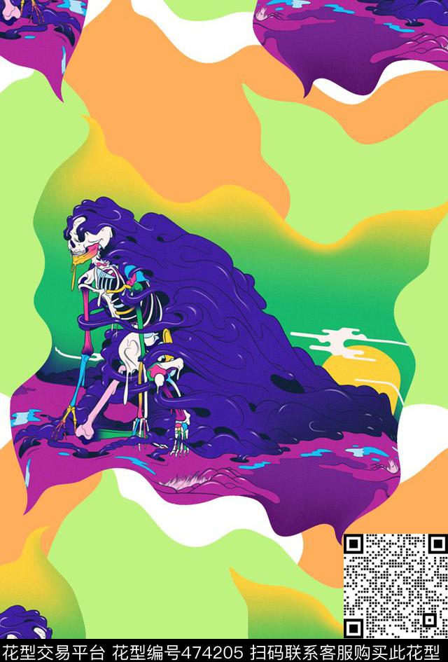 i迷彩插画骷髅数码印花华亿平台下载（图片编号: 474205） - 瓦栏（Walan）