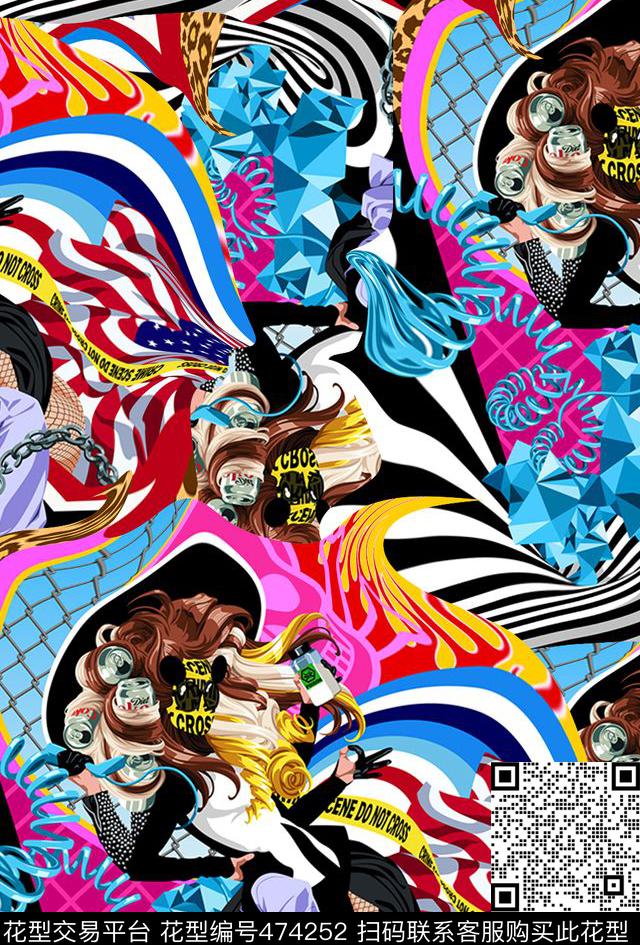 怪诞美国国旗摩登传统印花华亿平台下载（图片编号: 474252） - 瓦栏（Walan）