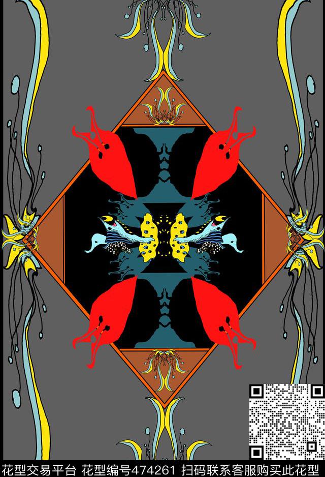 时尚流行大牌动物鱼原创花卉数码印花华亿平台下载（图片编号: 474261） - 瓦栏（Walan）