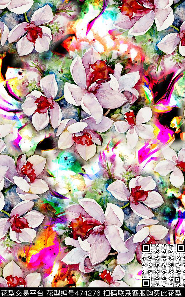 抽象乱花丝巾数码印花华亿平台下载（图片编号: 474276） - 瓦栏（Walan）