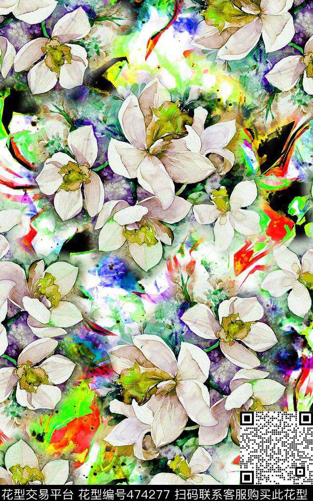 乱花抽象丝巾数码印花华亿平台下载（图片编号: 474277） - 瓦栏（Walan）