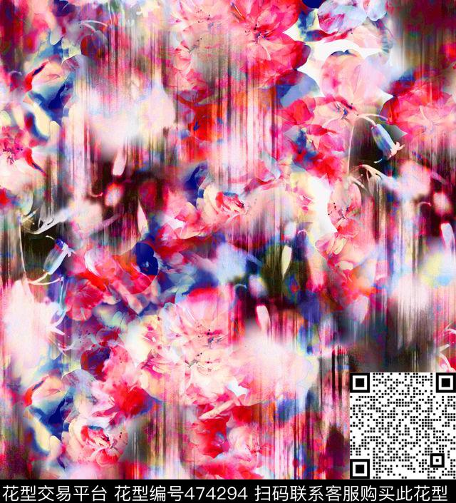 流行时尚手绘幻彩花卉印花抽象数码印花华亿平台下载（图片编号: 474294） - 瓦栏（Walan）