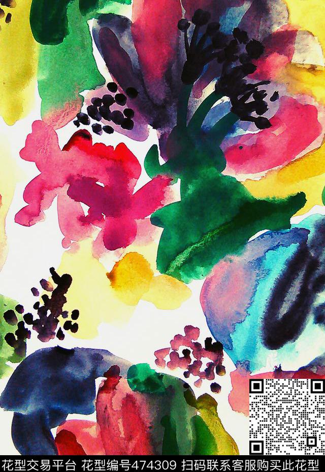 PopcolorsAbstractflowersInk数码印花华亿平台下载（图片编号: 474309） - 瓦栏（Walan）