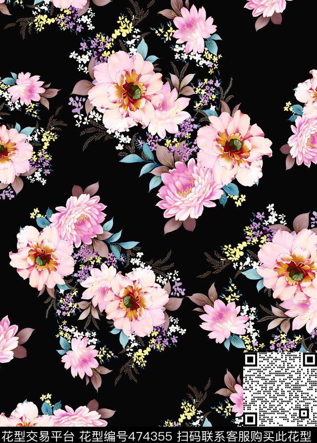 流行时尚大气大气复古大小花卉流行时尚花卉数码印花华亿平台下载（图片编号: 474355） - 瓦栏（Walan）