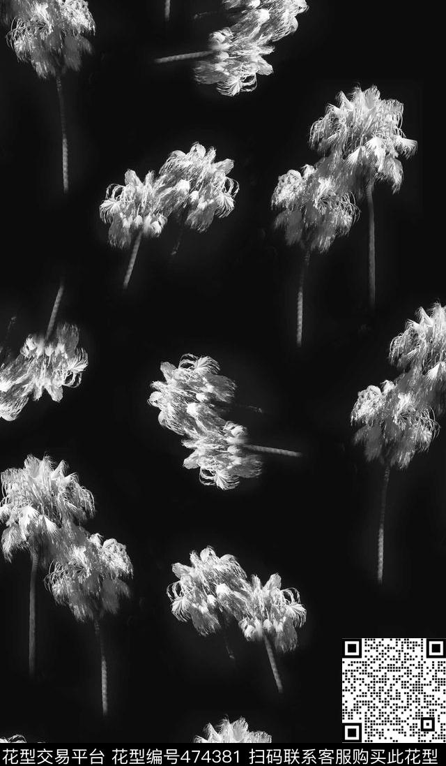 潮流大牌素色棕桐树女装数码印花华亿平台下载（图片编号: 474381） - 瓦栏（Walan）