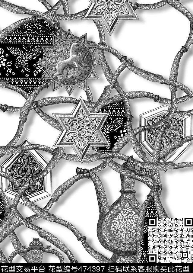 复古素描几何传统印花华亿平台下载（图片编号: 474397） - 瓦栏（Walan）
