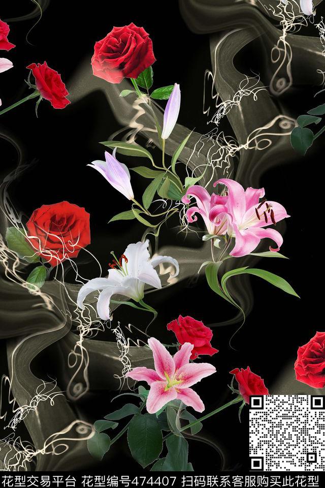 花卉玫瑰百合数码印花华亿平台下载（图片编号: 474407） - 瓦栏（Walan）