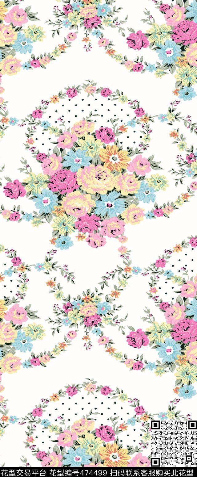 民族风团花鲜花传统印花华亿平台下载（图片编号: 474499） - 瓦栏（Walan）