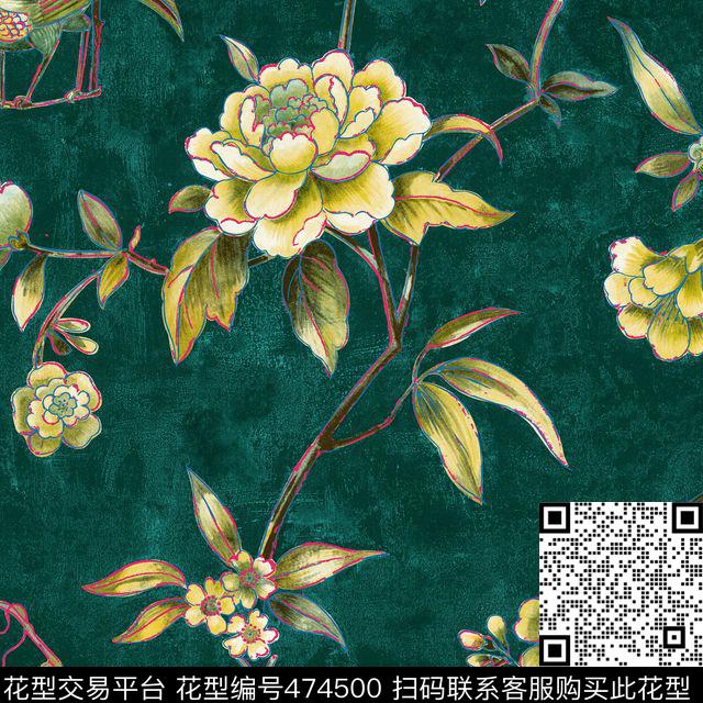 中式花鸟吉祥富贵复古图案传统印花华亿平台下载（图片编号: 474500） - 瓦栏（Walan）