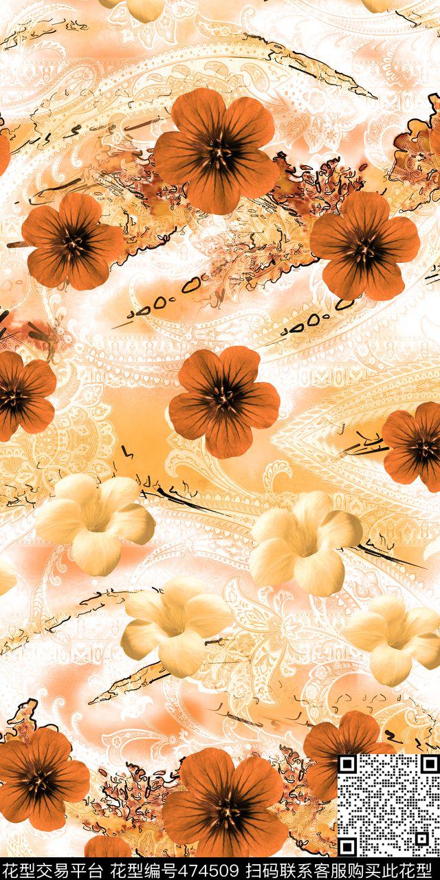 水彩花卉佩斯利数码印花华亿平台下载（图片编号: 474509） - 瓦栏（Walan）