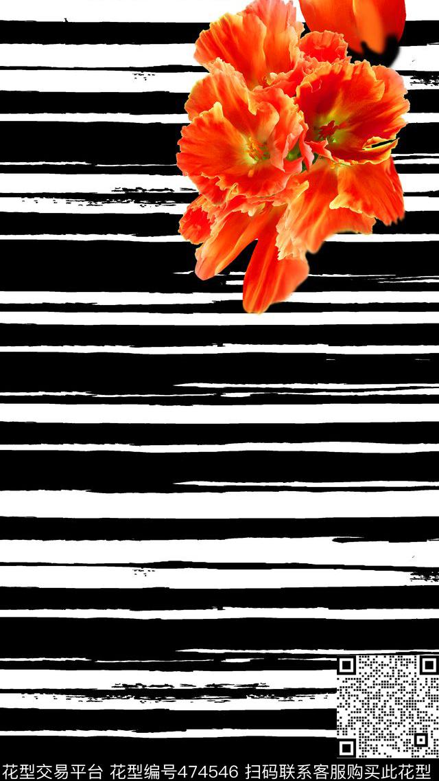 数码定位花卉条纹花卉数码印花华亿平台下载（图片编号: 474546） - 瓦栏（Walan）