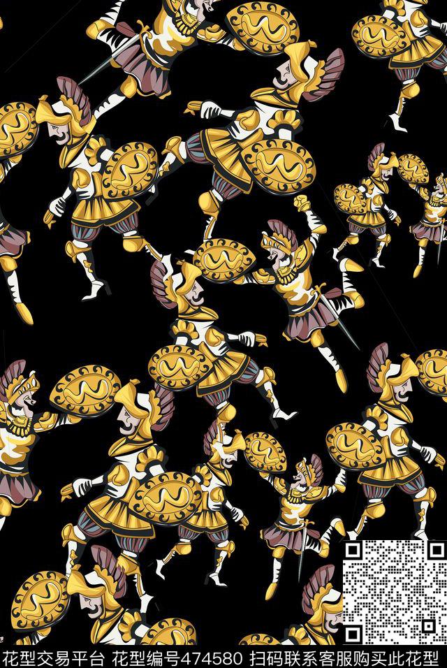 复古人物侍卫传统印花华亿平台下载（图片编号: 474580） - 瓦栏（Walan）