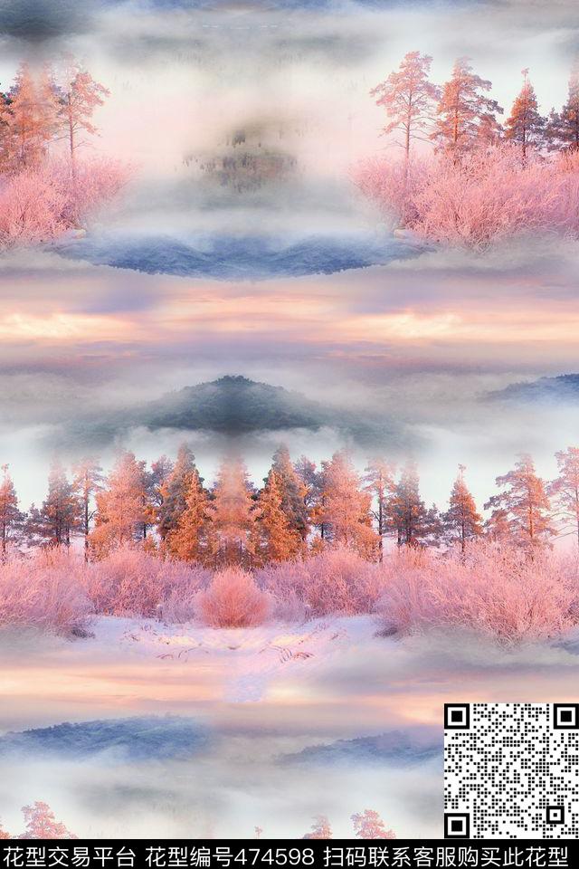 山川树木云雾数码印花华亿平台下载（图片编号: 474598） - 瓦栏（Walan）