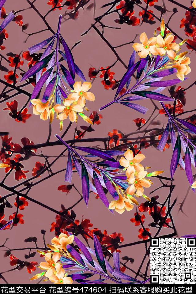 花树枝印花数码印花华亿平台下载（图片编号: 474604） - 瓦栏（Walan）
