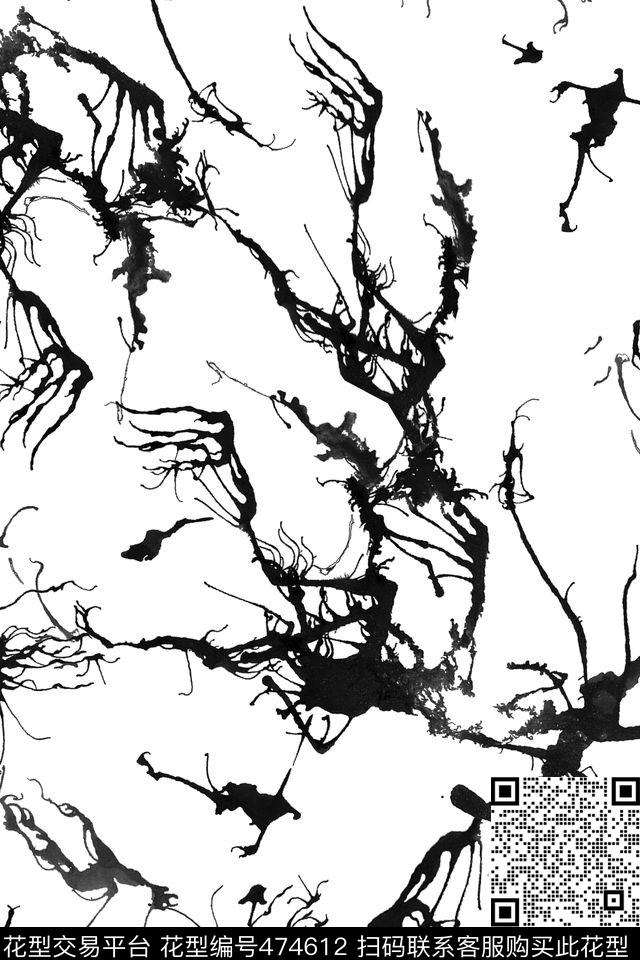 传统印花水墨树枝肌理传统印花华亿平台下载（图片编号: 474612） - 瓦栏（Walan）