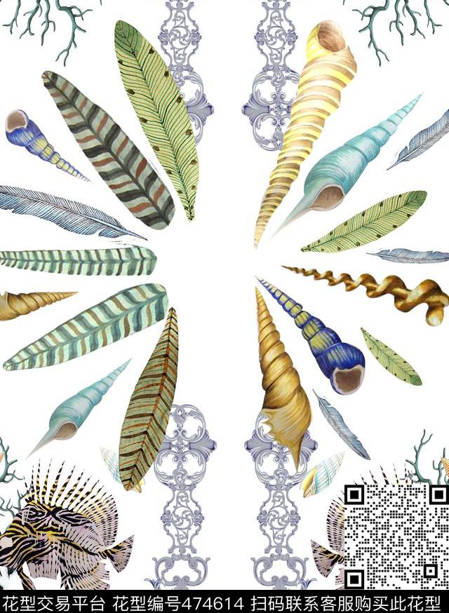 潮流时尚大牌versace海洋风数码印花华亿平台下载（图片编号: 474614） - 瓦栏（Walan）