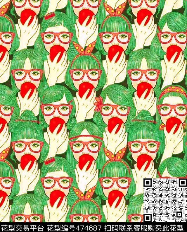 趣味苹果女孩数码印花华亿平台下载（图片编号: 474687） - 瓦栏（Walan）
