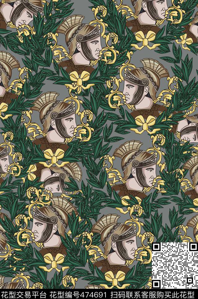欧式橄榄枝士兵传统印花华亿平台下载（图片编号: 474691） - 瓦栏（Walan）
