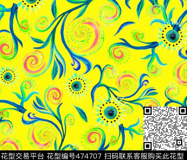 花卉绘画中国风数码印花华亿平台下载（图片编号: 474707） - 瓦栏（Walan）