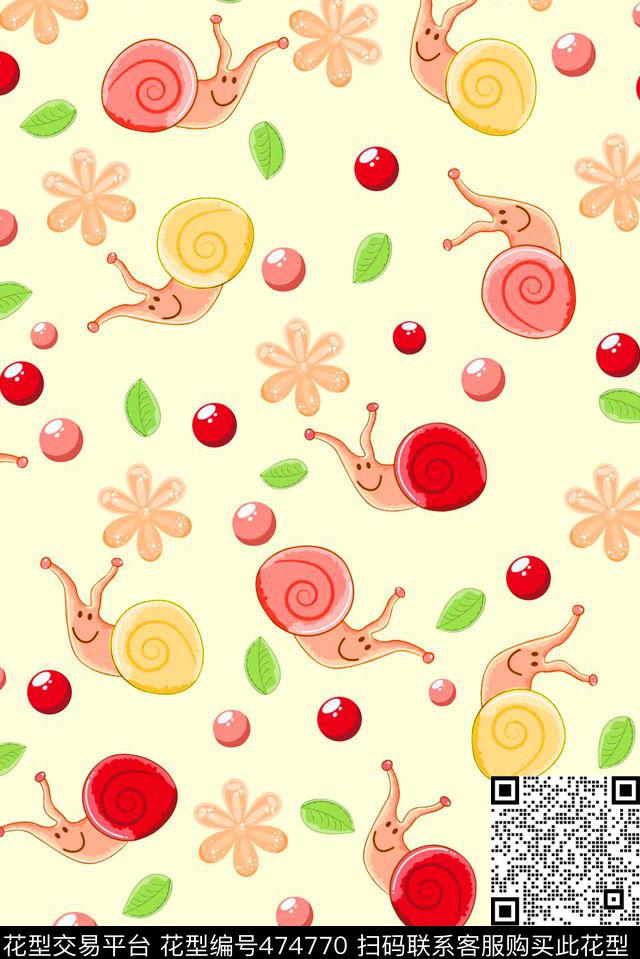 卡通蜗牛圆点绿叶小花童装传统印花华亿平台下载（图片编号: 474770） - 瓦栏（Walan）