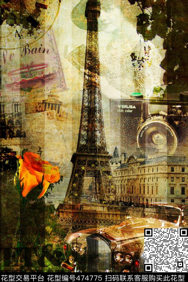 欧美复古建筑男装大牌数码印花华亿平台下载（图片编号: 474775） - 瓦栏（Walan）