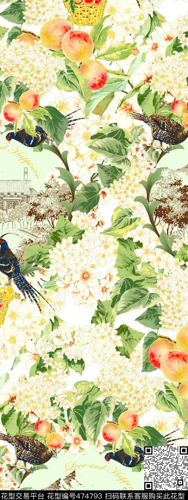 时尚水果花卉鸟数码印花华亿平台下载（图片编号: 474793） - 瓦栏（Walan）
